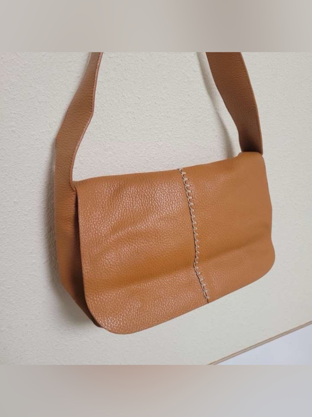 Francesco Biasia Brown Pebbled Leather Satchel Messenger Shoulder Bag Purse